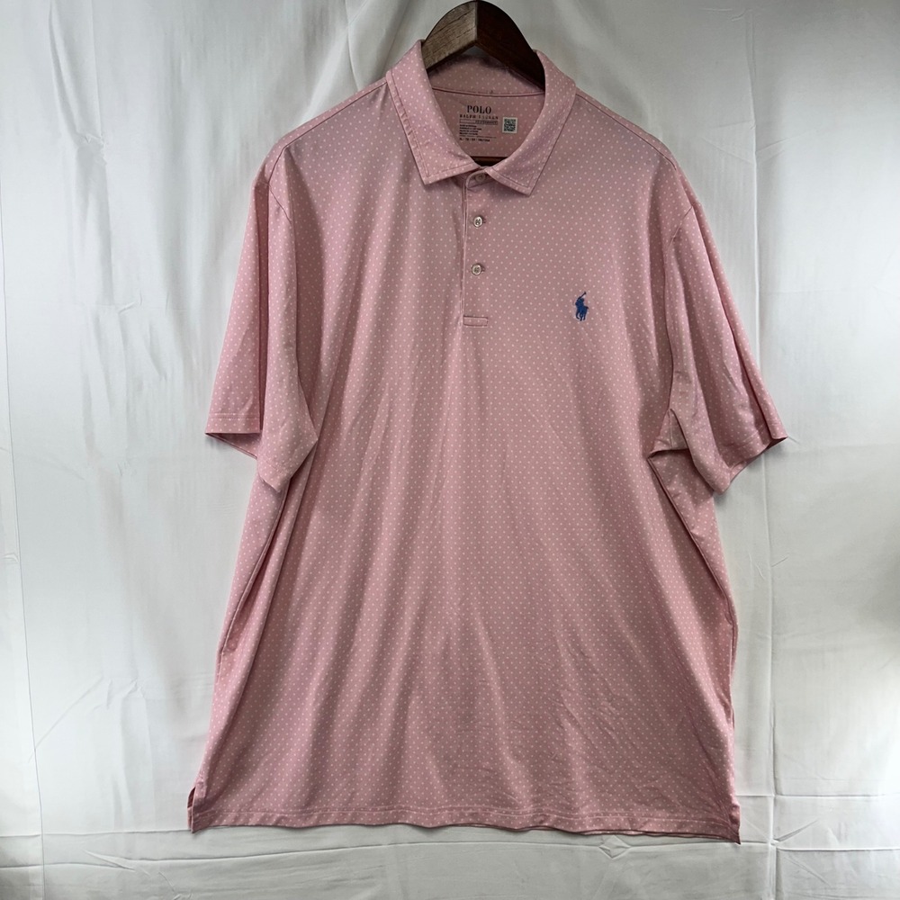 Polo Ralph Lauren Performance Polo Shirt Mens XL Pink Polka Dot Short Sleeve *